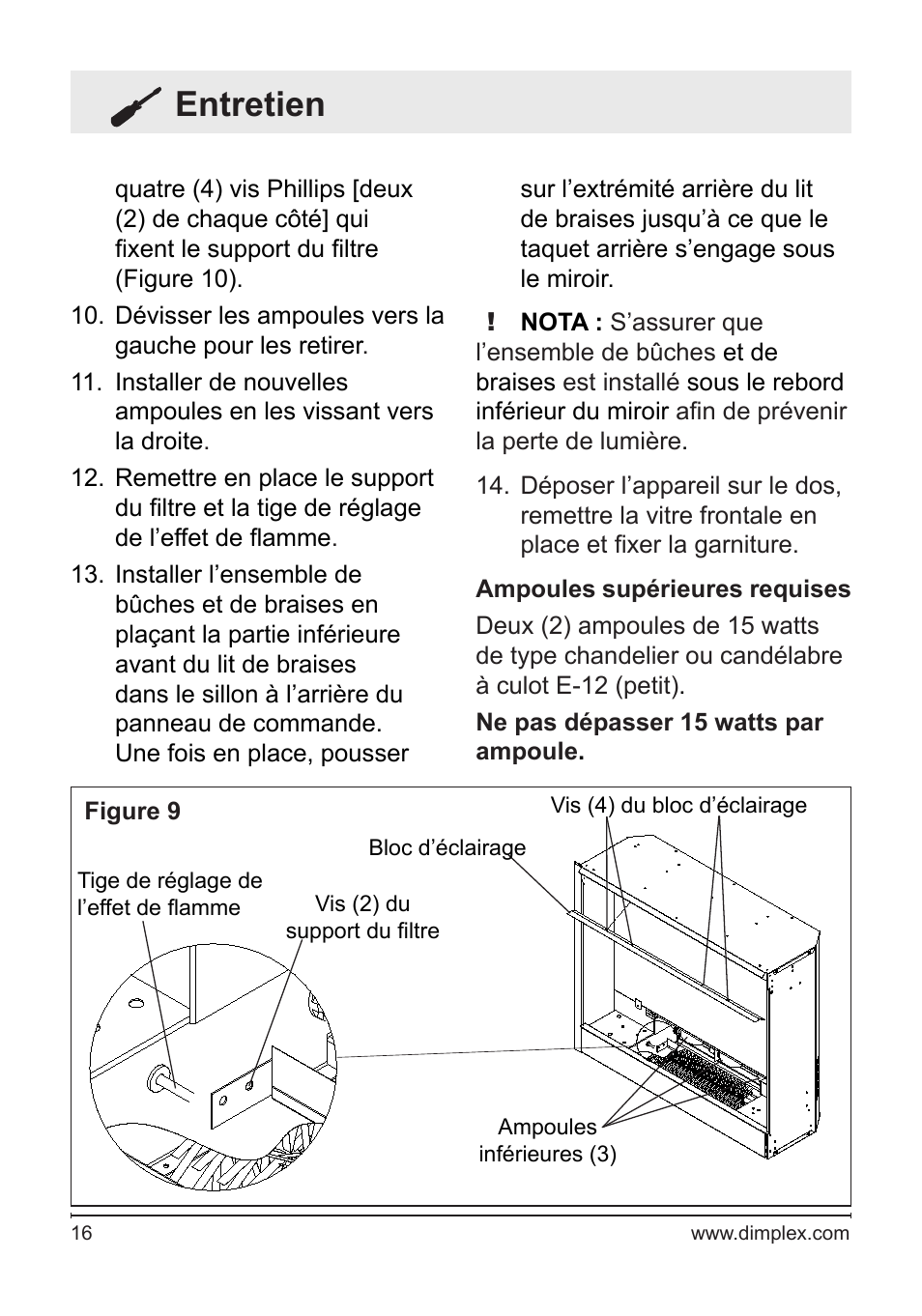Entretien | Dimplex DF2622SS User Manual | Page 36 / 63