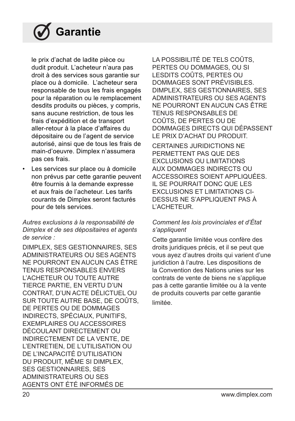 Garantie | Dimplex DF2622SS User Manual | Page 40 / 63