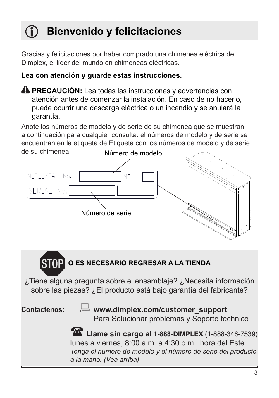 Bienvenido y felicitaciones | Dimplex DF2622SS User Manual | Page 44 / 63