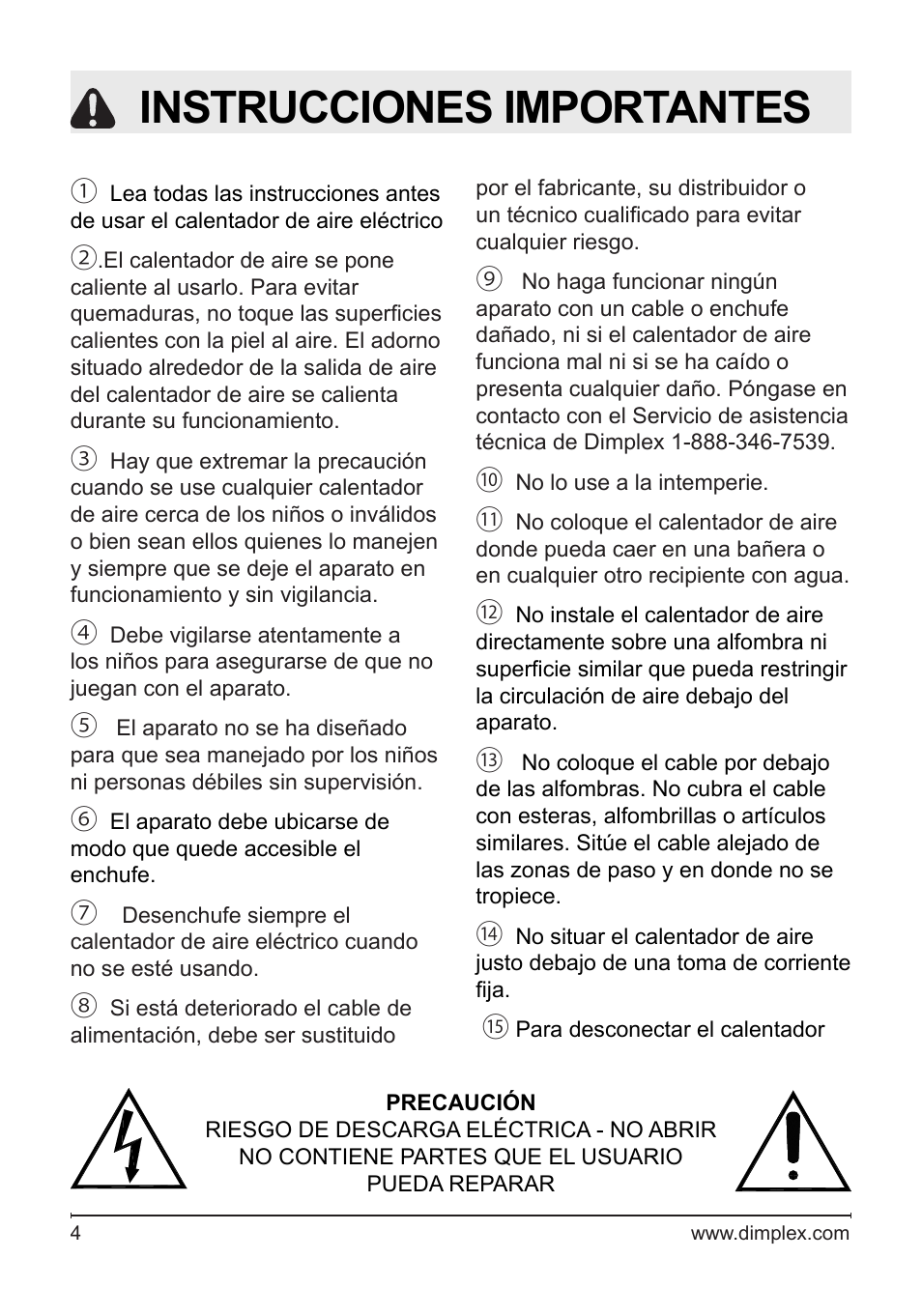 Instrucciones importantes | Dimplex DF2622SS User Manual | Page 45 / 63