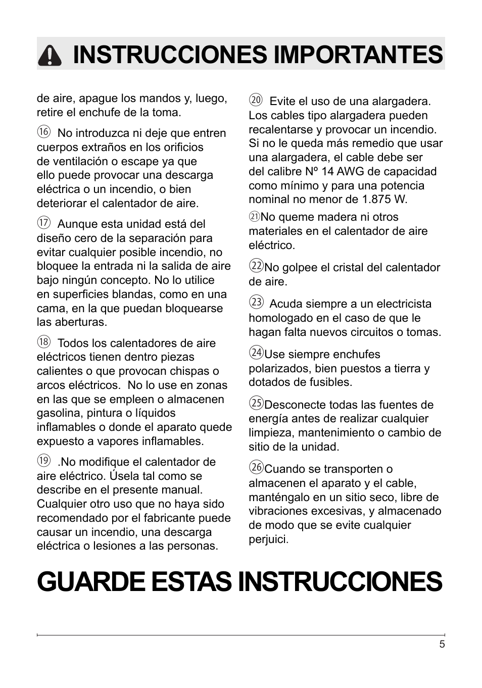Guarde estas instrucciones, Instrucciones importantes | Dimplex DF2622SS User Manual | Page 46 / 63