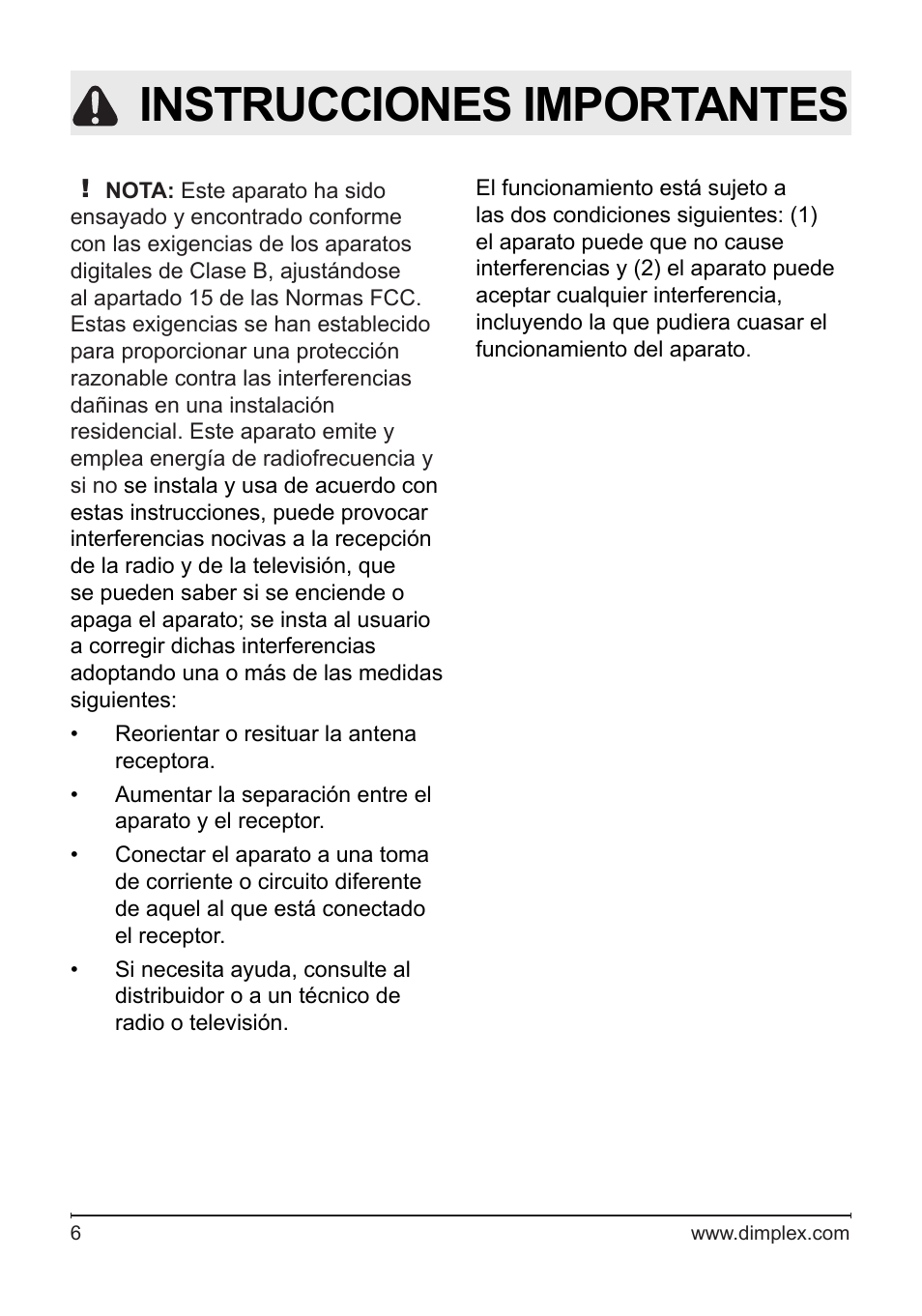 Instrucciones importantes | Dimplex DF2622SS User Manual | Page 47 / 63
