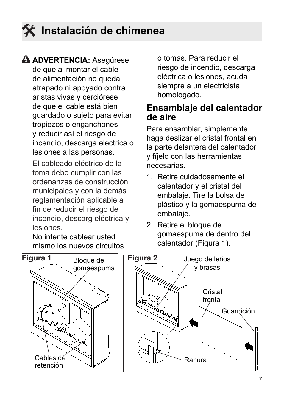 Instalación de chimenea, Ensamblaje del calentador de aire | Dimplex DF2622SS User Manual | Page 48 / 63