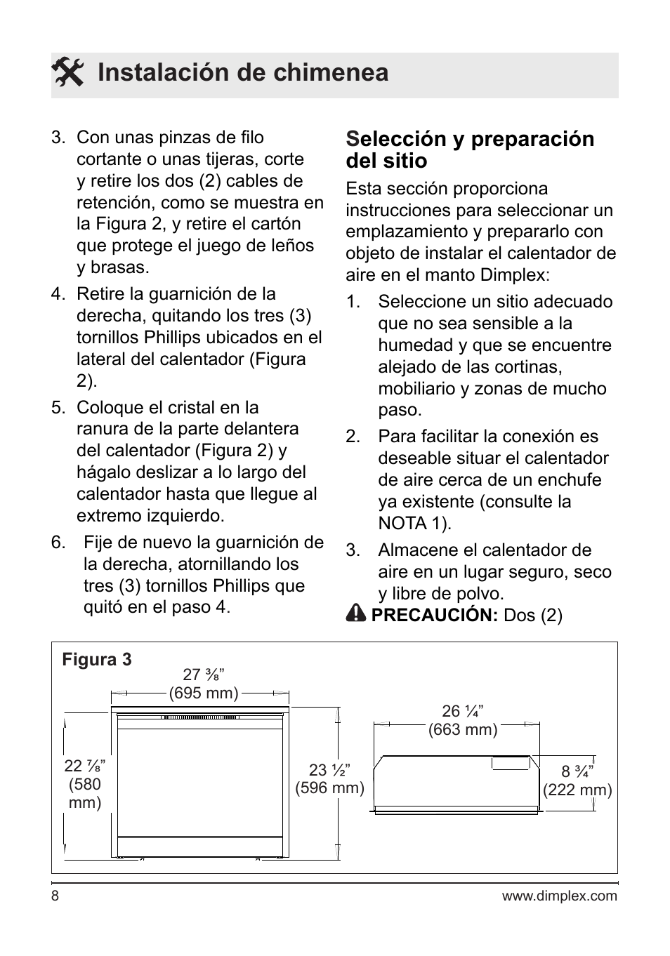 Instalación de chimenea, Selección y preparación del sitio | Dimplex DF2622SS User Manual | Page 49 / 63