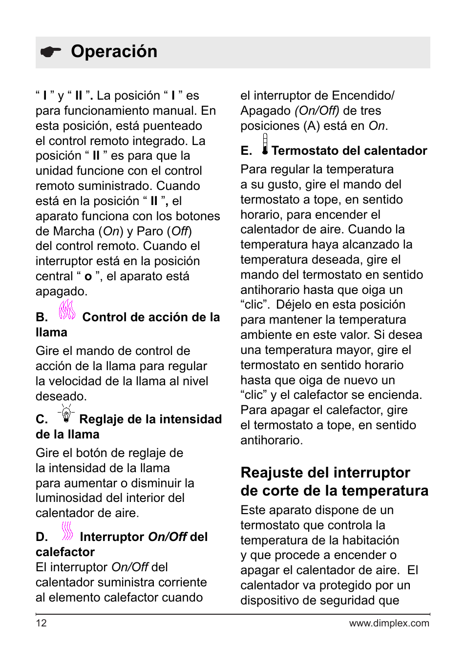 Operación | Dimplex DF2622SS User Manual | Page 53 / 63