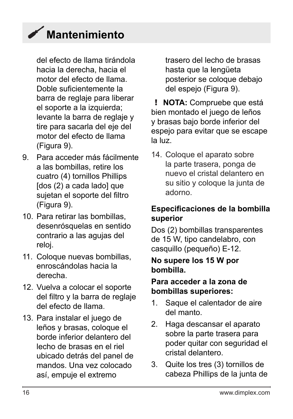 Mantenimiento | Dimplex DF2622SS User Manual | Page 57 / 63