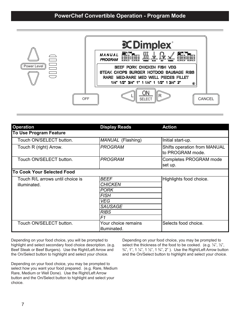 Powerchef convertible operation - program mode | Dimplex POWER CHEF CBQ-120-ELEM User Manual | Page 10 / 13