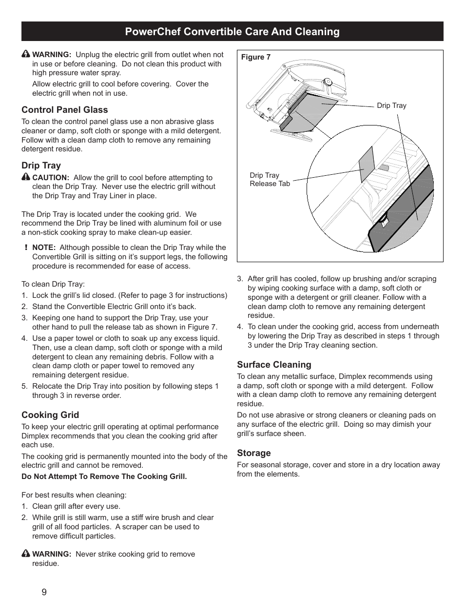 Powerchef convertible care and cleaning | Dimplex POWER CHEF CBQ-120-ELEM User Manual | Page 12 / 13