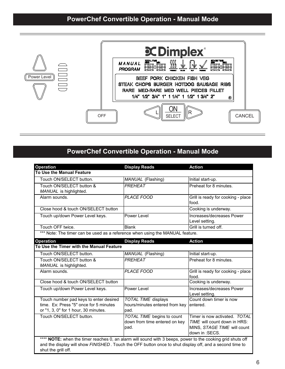 Powerchef convertible operation - manual mode | Dimplex POWER CHEF CBQ-120-ELEM User Manual | Page 9 / 13