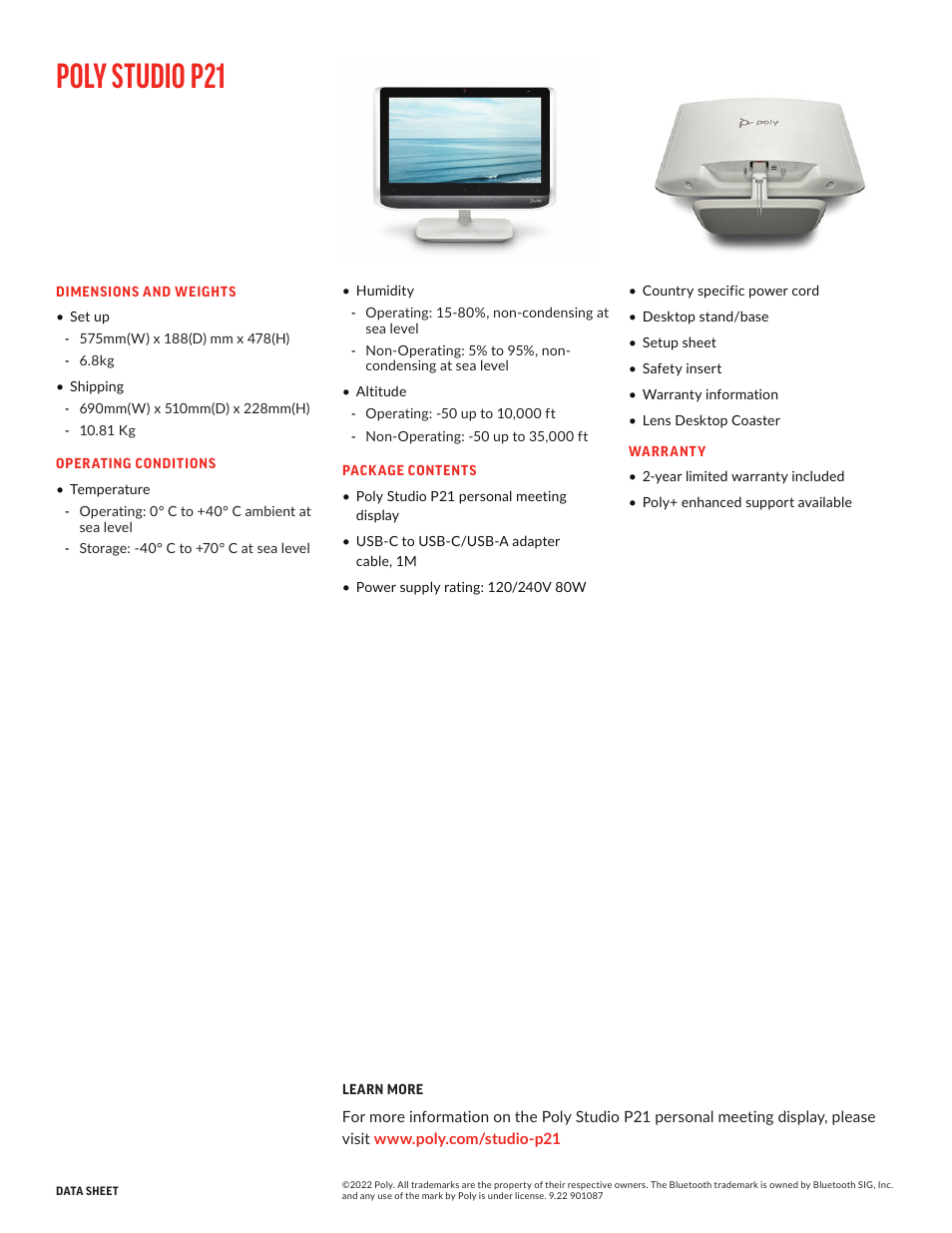 Poly studio p21 | Poly Studio P21 21.5" 16:9 Personal Meeting LCD Monitor User Manual | Page 3 / 3