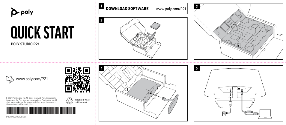 Poly Studio P21 21.5" 16:9 Personal Meeting LCD Monitor User Manual | 2 pages