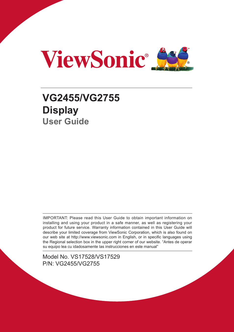 VIEWSONIC VG2455 24" 16:9 IPS Monitor User Manual | 74 pages