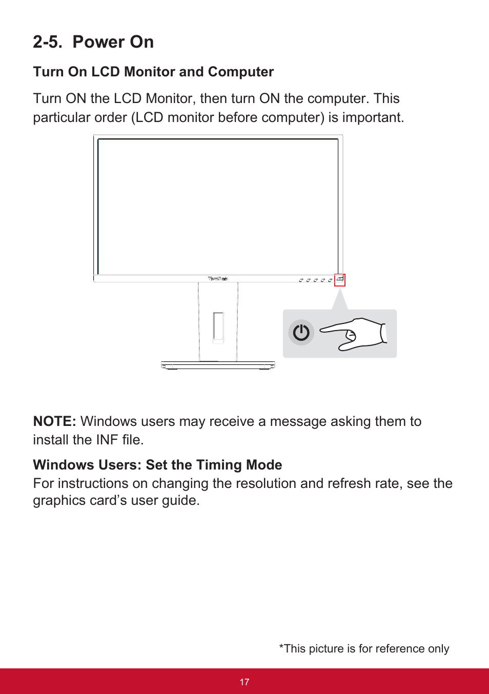 5. power on | VIEWSONIC VG2455 24" 16:9 IPS Monitor User Manual | Page 21 / 74
