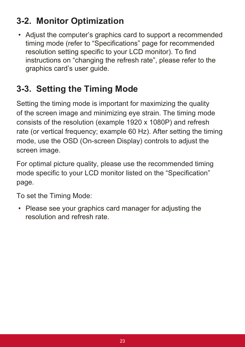 2. monitor optimization, 3. setting the timing mode | VIEWSONIC VG2455 24" 16:9 IPS Monitor User Manual | Page 27 / 74