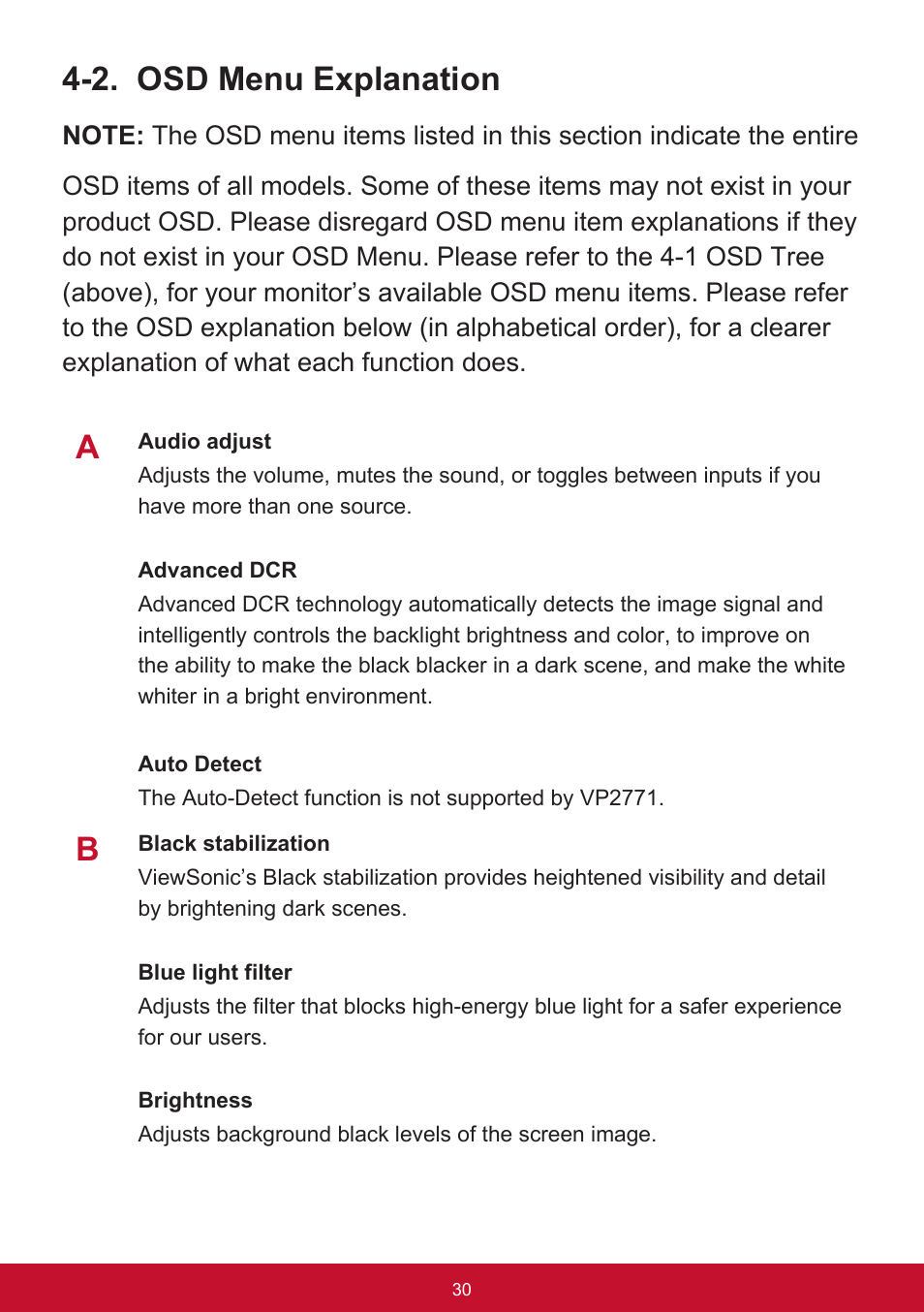 2. osd menu explanation | VIEWSONIC VG2455 24" 16:9 IPS Monitor User Manual | Page 34 / 74