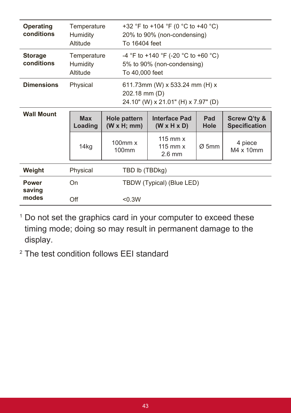 The test condition follows eei standard | VIEWSONIC VG2455 24" 16:9 IPS Monitor User Manual | Page 47 / 74