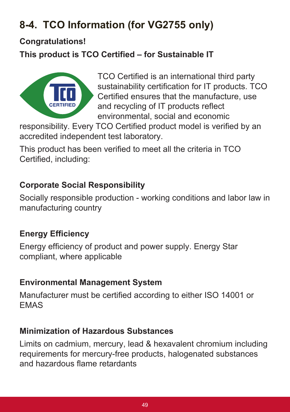 4. tco information (for vg2755 only) | VIEWSONIC VG2455 24" 16:9 IPS Monitor User Manual | Page 53 / 74