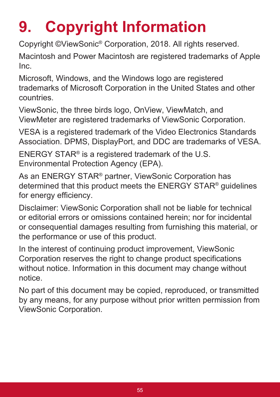 Copyright information | VIEWSONIC VG2455 24" 16:9 IPS Monitor User Manual | Page 59 / 74