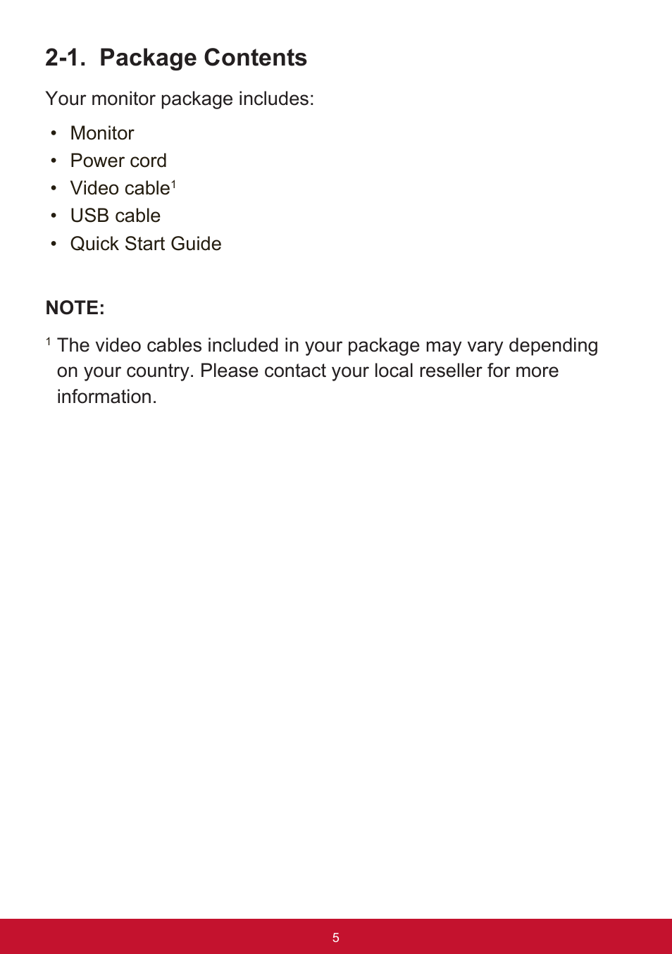 1. package contents | VIEWSONIC VG2455 24" 16:9 IPS Monitor User Manual | Page 9 / 74