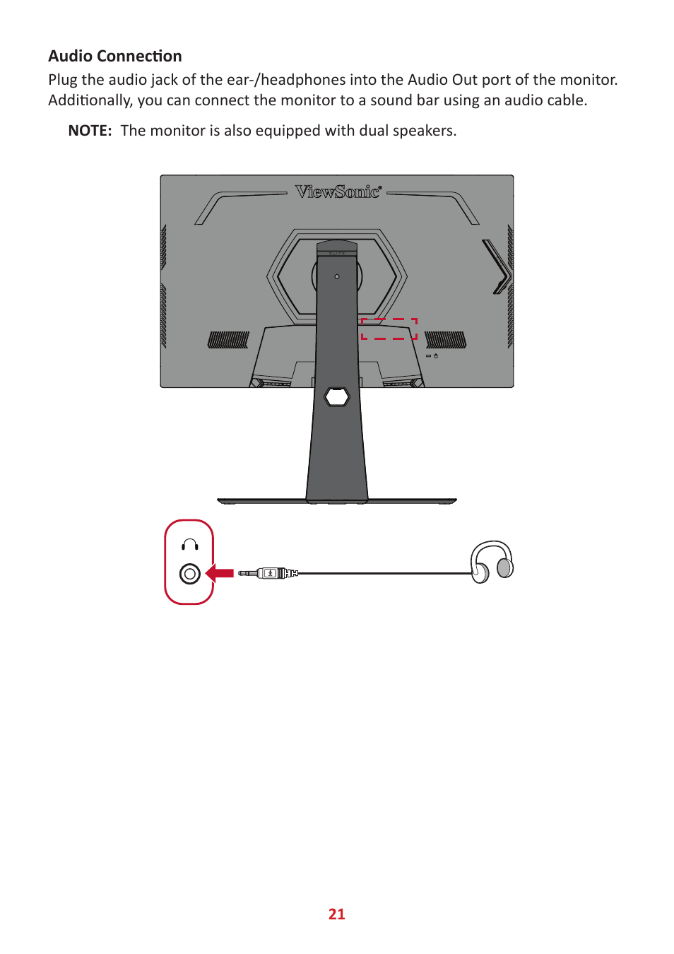 Audio connection | VIEWSONIC XG320U 32" 16:9 144 Hz FreeSync IPS Gaming Monitor User Manual | Page 21 / 83