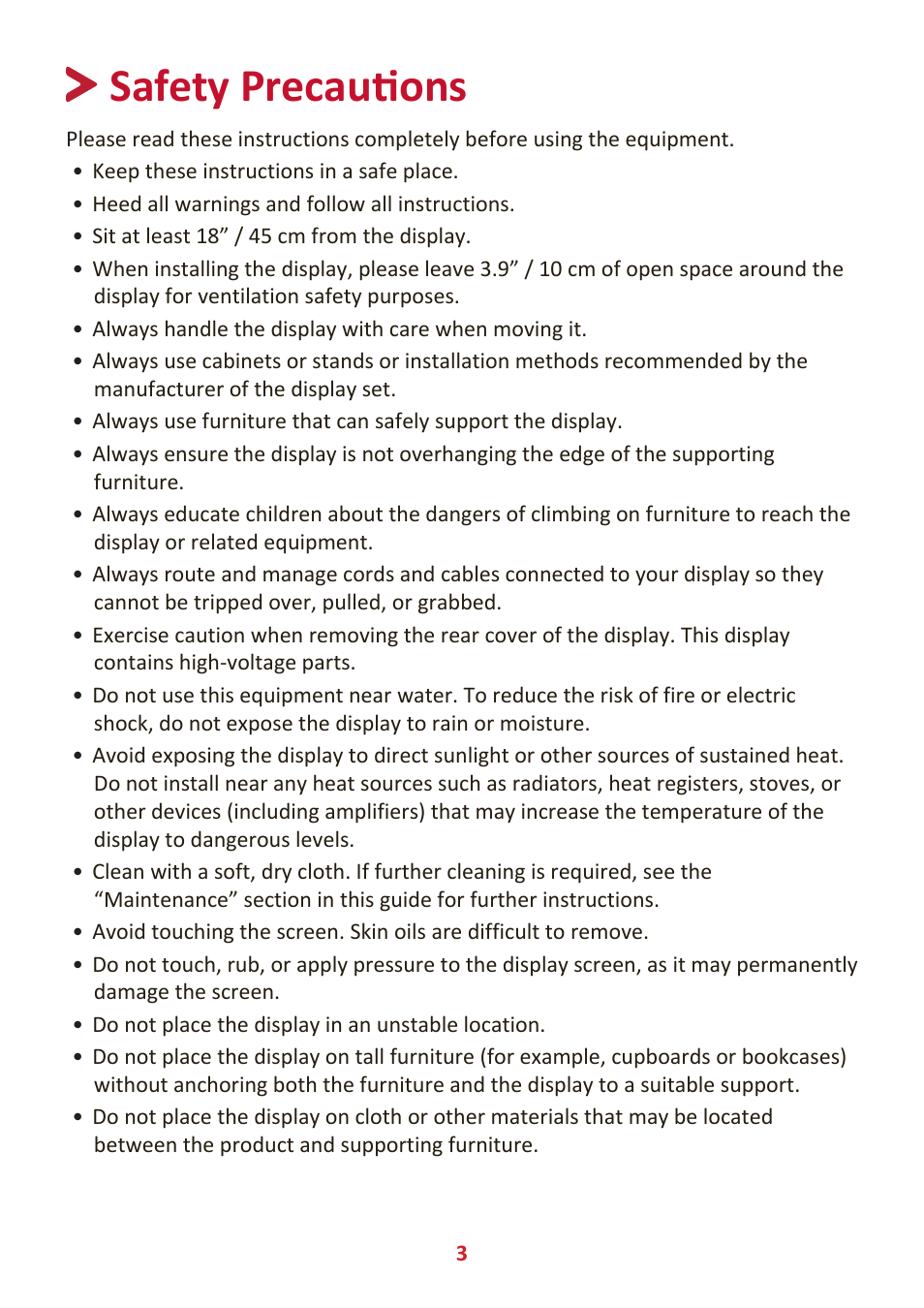 Safety precautions | VIEWSONIC XG320U 32" 16:9 144 Hz FreeSync IPS Gaming Monitor User Manual | Page 3 / 83