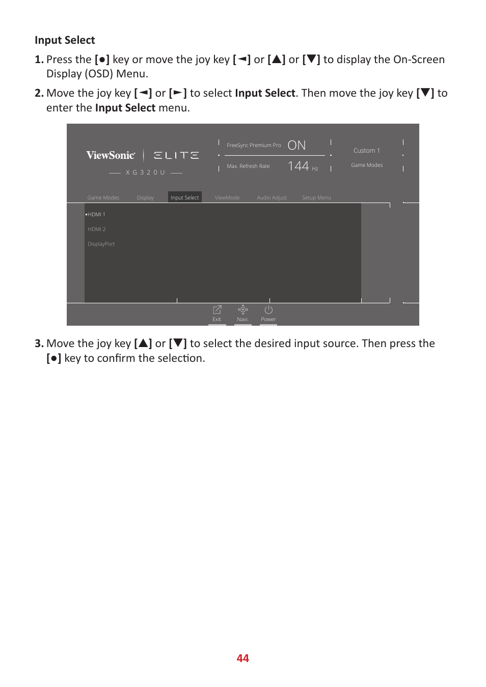 VIEWSONIC XG320U 32" 16:9 144 Hz FreeSync IPS Gaming Monitor User Manual | Page 44 / 83