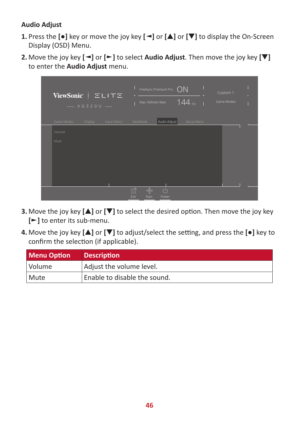 VIEWSONIC XG320U 32" 16:9 144 Hz FreeSync IPS Gaming Monitor User Manual | Page 46 / 83