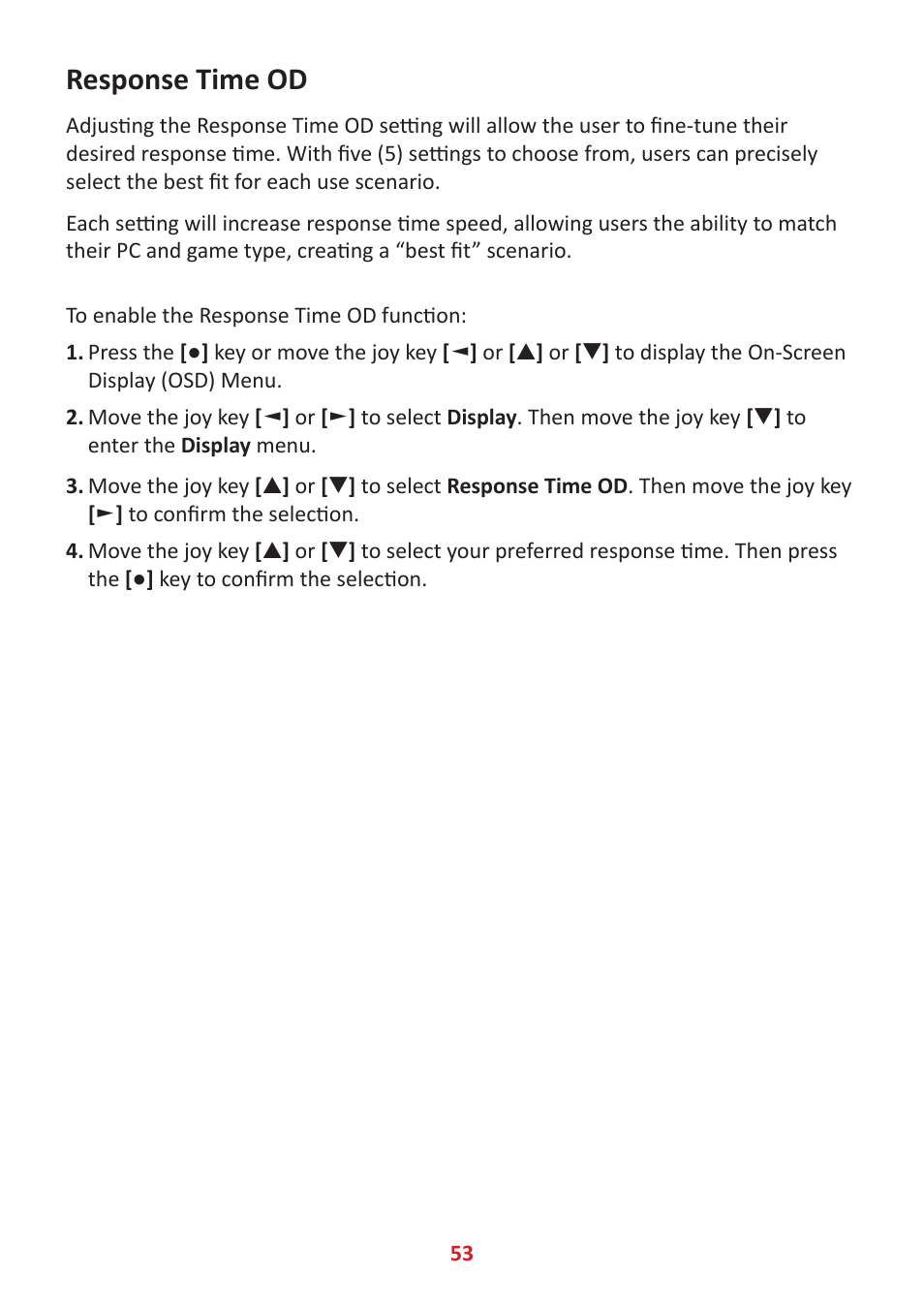 Response time od | VIEWSONIC XG320U 32" 16:9 144 Hz FreeSync IPS Gaming Monitor User Manual | Page 53 / 83