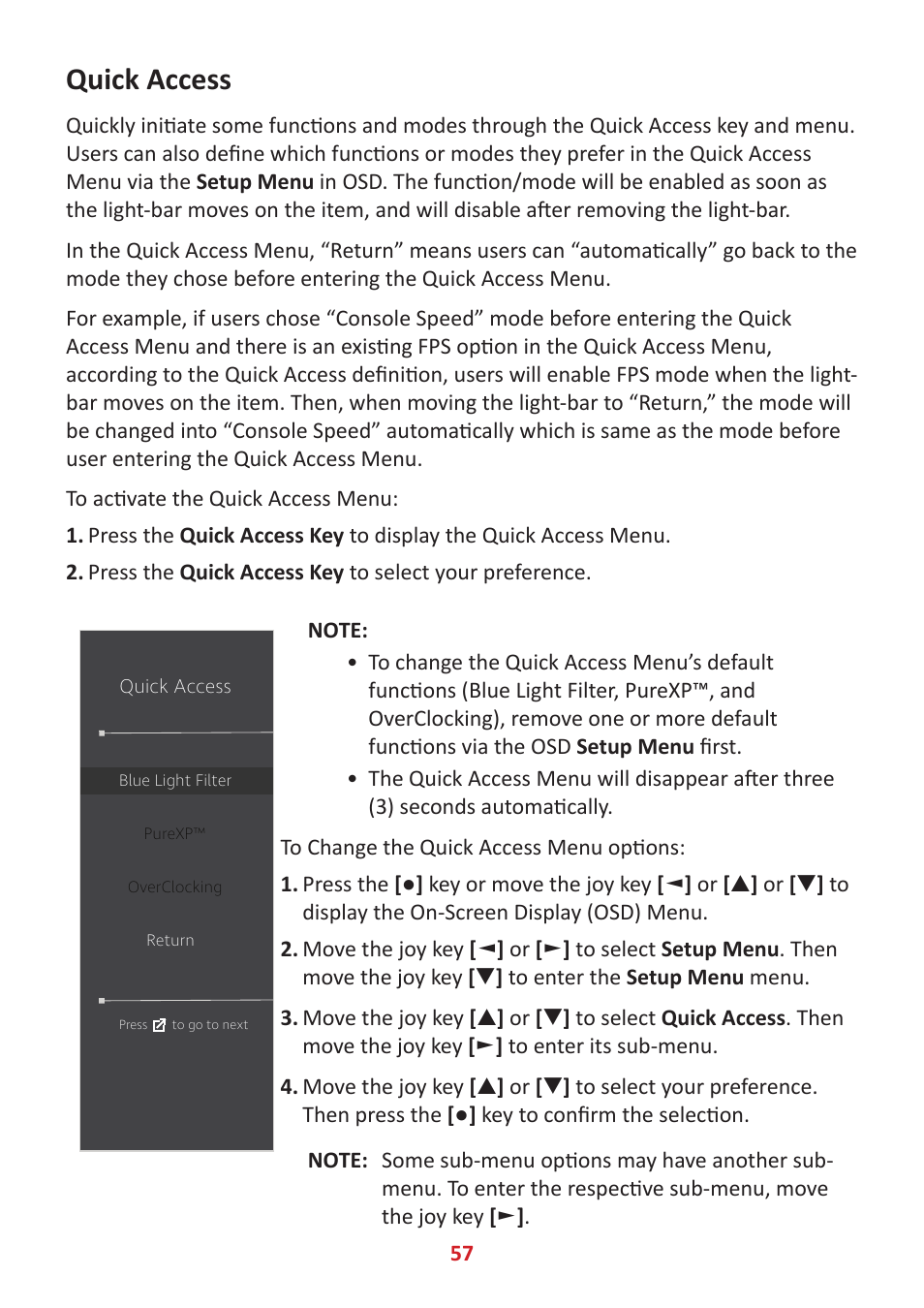 Quick access | VIEWSONIC XG320U 32" 16:9 144 Hz FreeSync IPS Gaming Monitor User Manual | Page 57 / 83