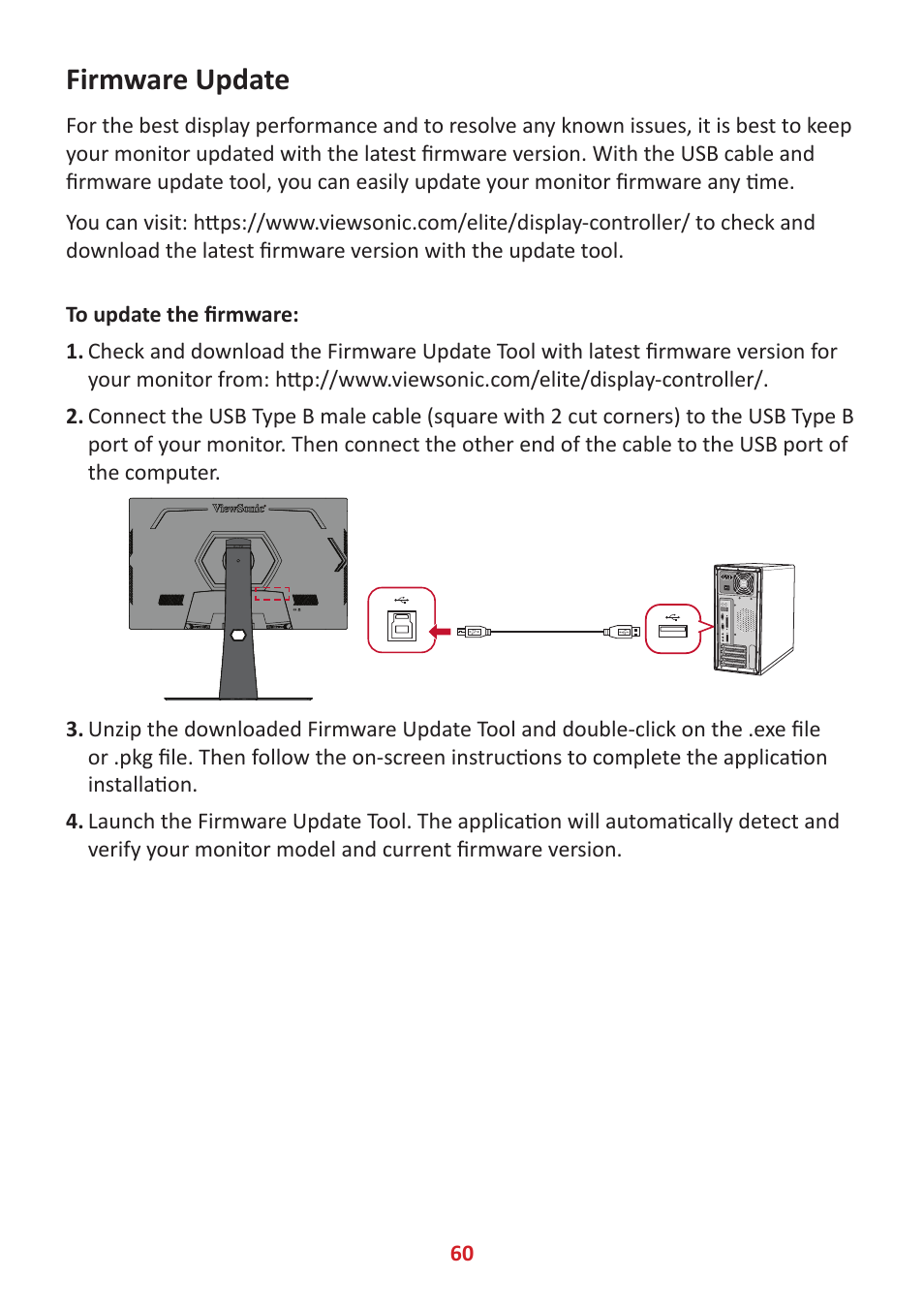 Firmware update | VIEWSONIC XG320U 32" 16:9 144 Hz FreeSync IPS Gaming Monitor User Manual | Page 60 / 83
