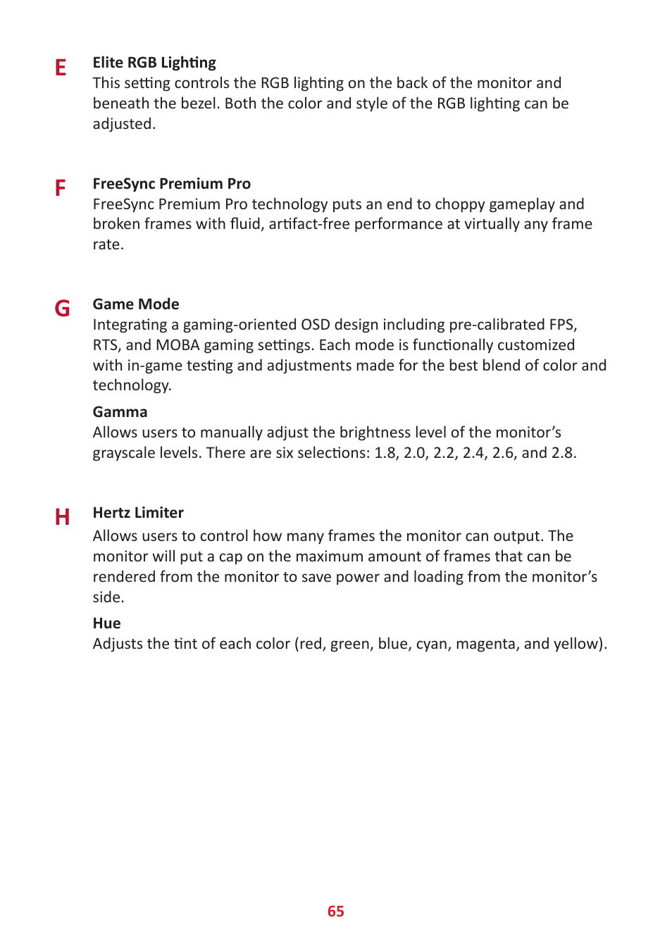 VIEWSONIC XG320U 32" 16:9 144 Hz FreeSync IPS Gaming Monitor User Manual | Page 65 / 83