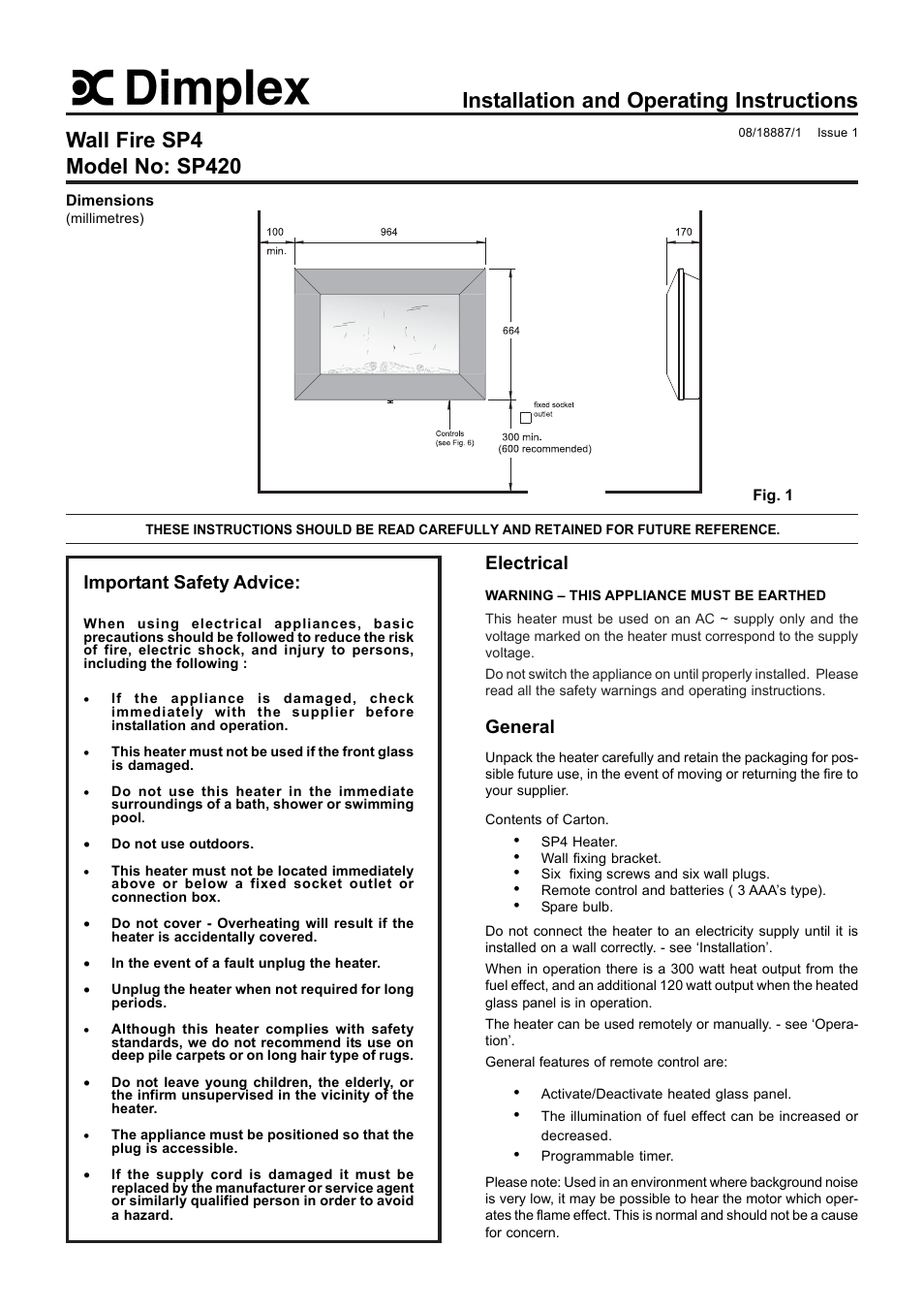 Dimplex SP420 User Manual | 8 pages