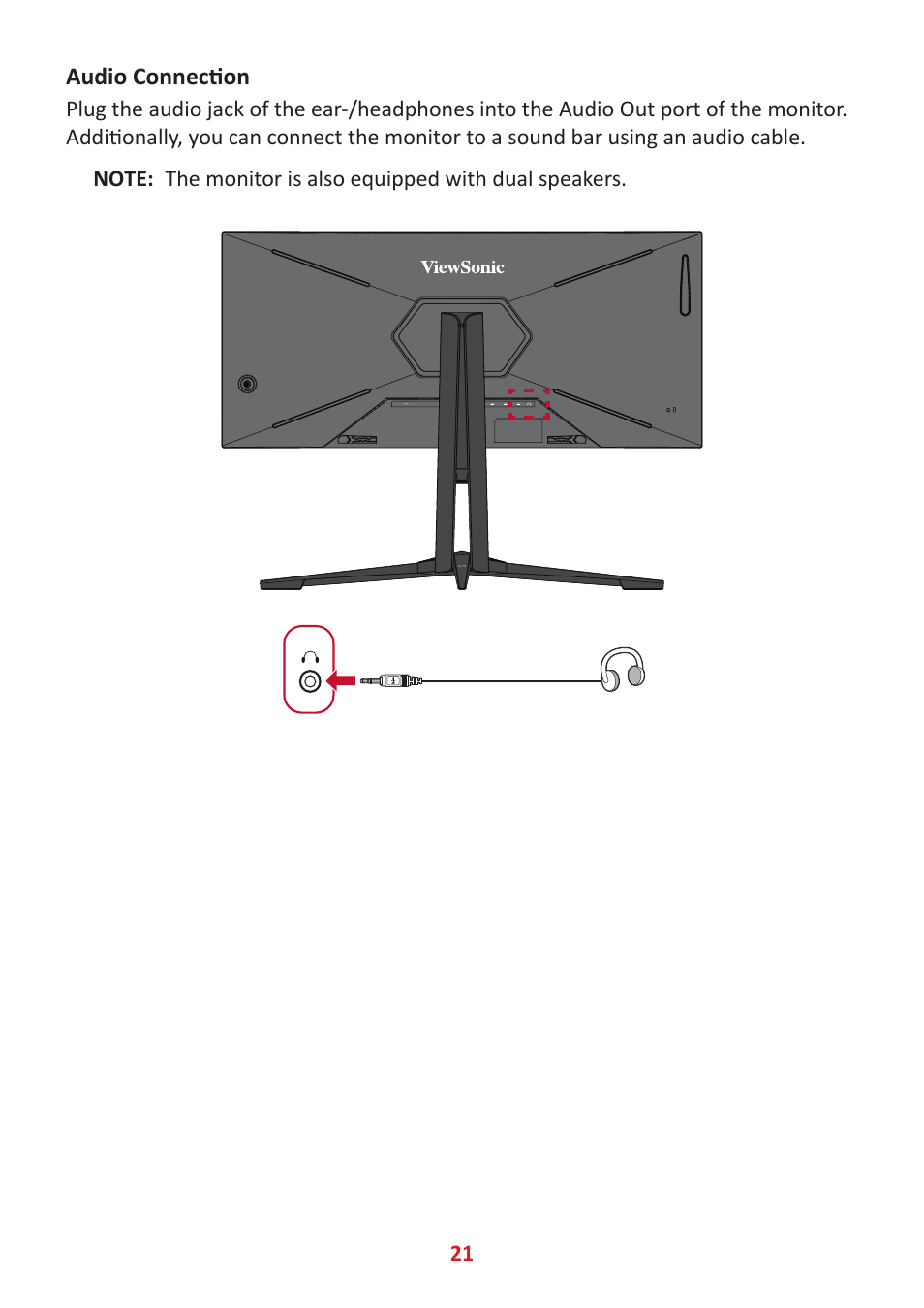 Audio connection | VIEWSONIC Elite XG341C-2K 34" 1440p HDR 200 Hz Curved Ultrawide Gaming Monitor User Manual | Page 21 / 85