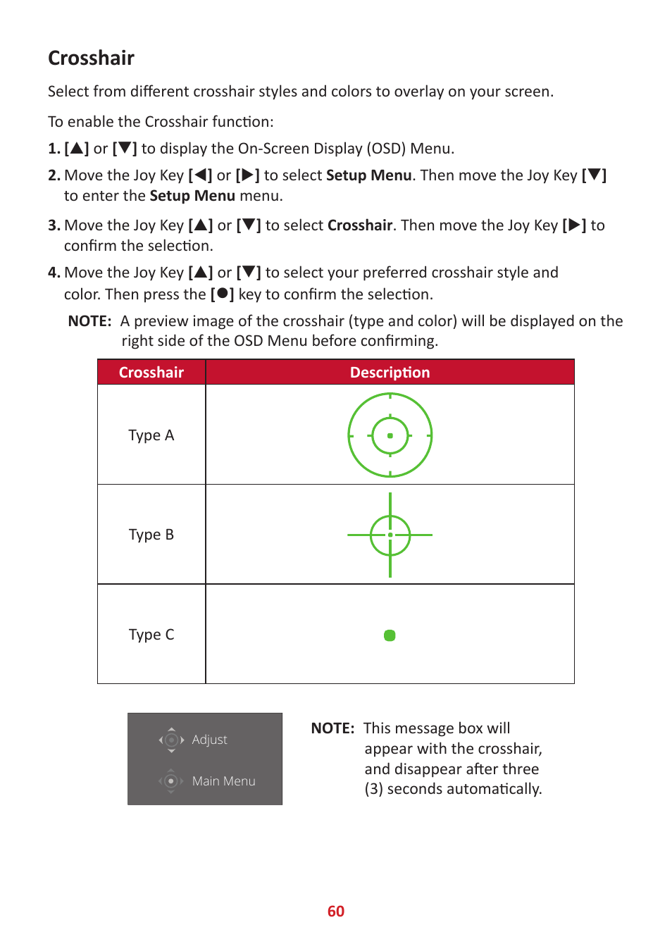 Crosshair | VIEWSONIC Elite XG341C-2K 34" 1440p HDR 200 Hz Curved Ultrawide Gaming Monitor User Manual | Page 60 / 85