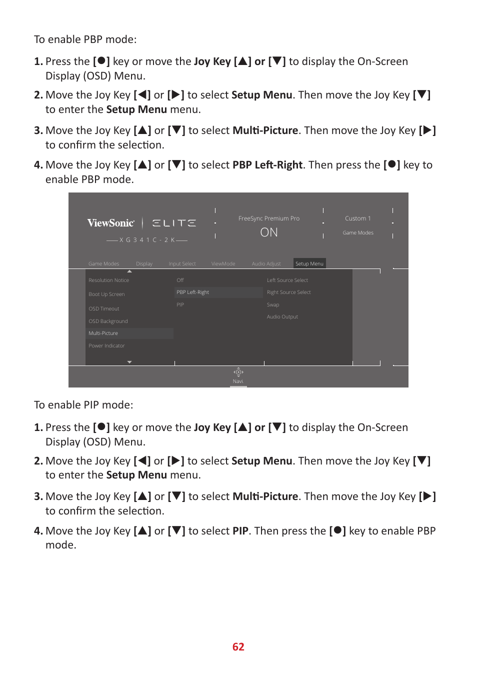 VIEWSONIC Elite XG341C-2K 34" 1440p HDR 200 Hz Curved Ultrawide Gaming Monitor User Manual | Page 62 / 85