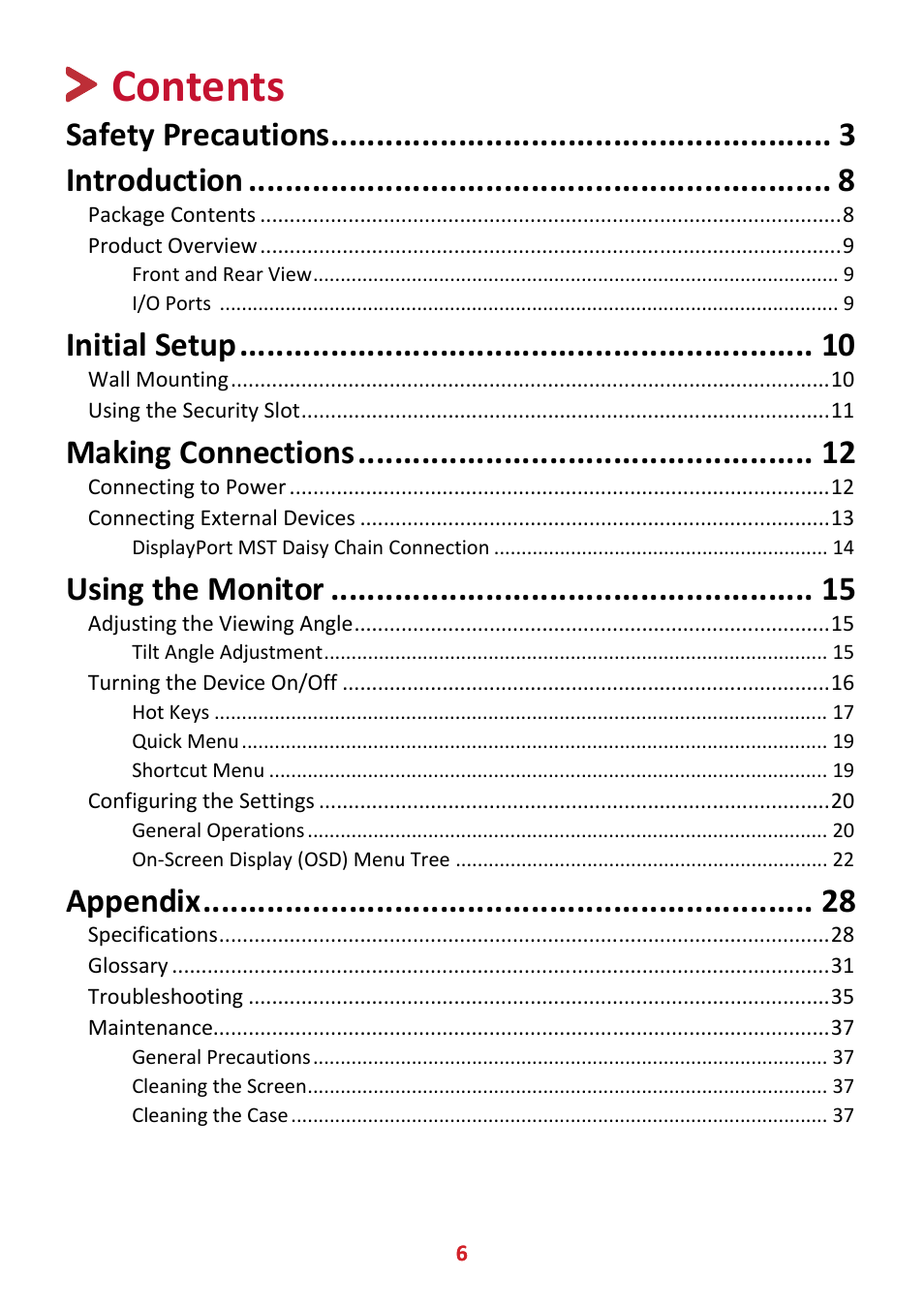 VIEWSONIC VX4381-4K 42.5" 16:9 4K HDR10 MVA Monitor User Manual | Page 6 / 49