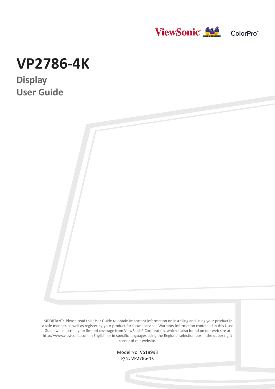 VIEWSONIC ColorPro 27" 4K HDR Monitor User Manual | 82 pages
