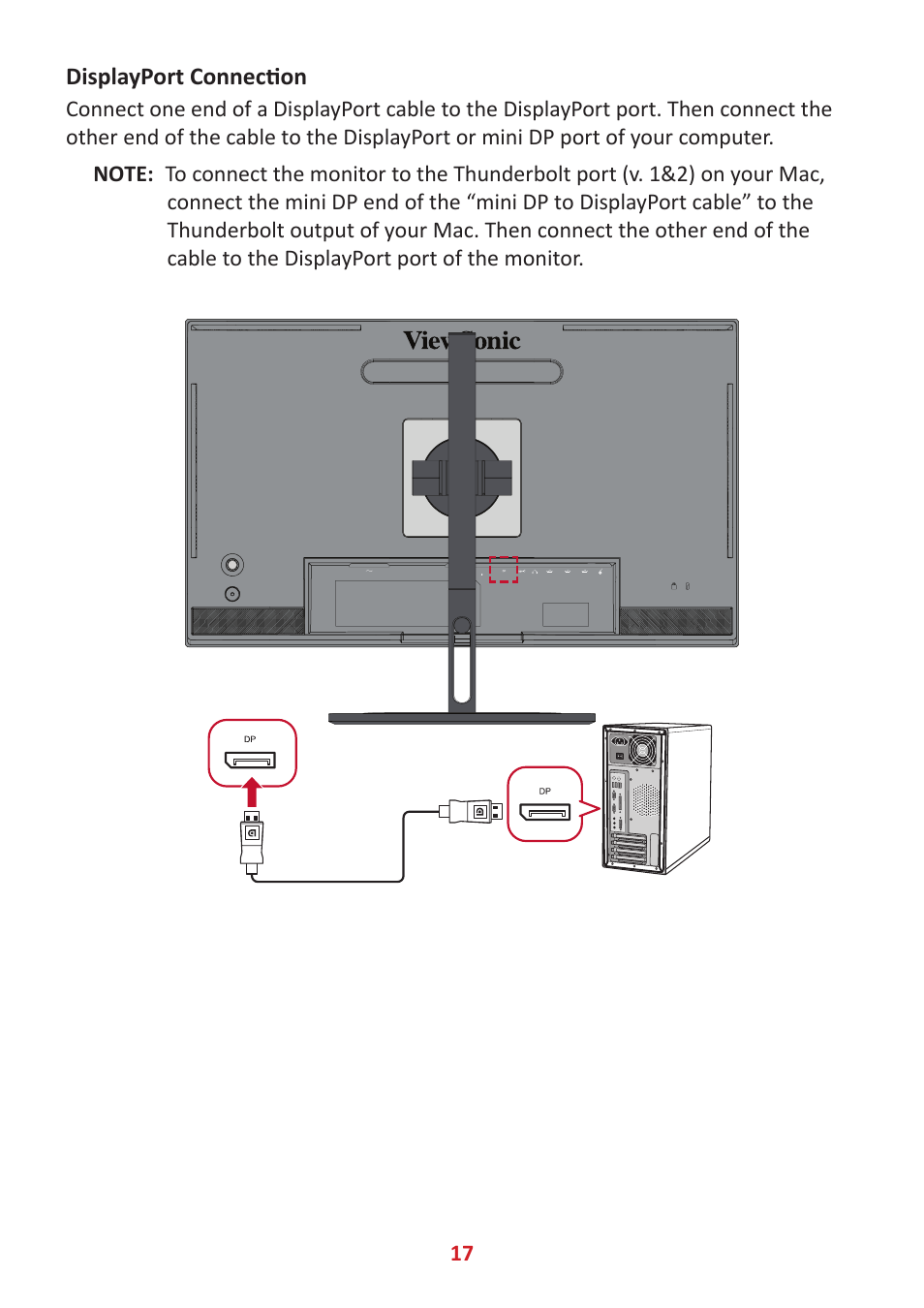 Displayport connection | VIEWSONIC ColorPro 27" 4K HDR Monitor User Manual | Page 17 / 82