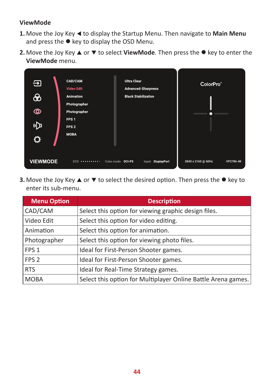 VIEWSONIC ColorPro 27" 4K HDR Monitor User Manual | Page 44 / 82