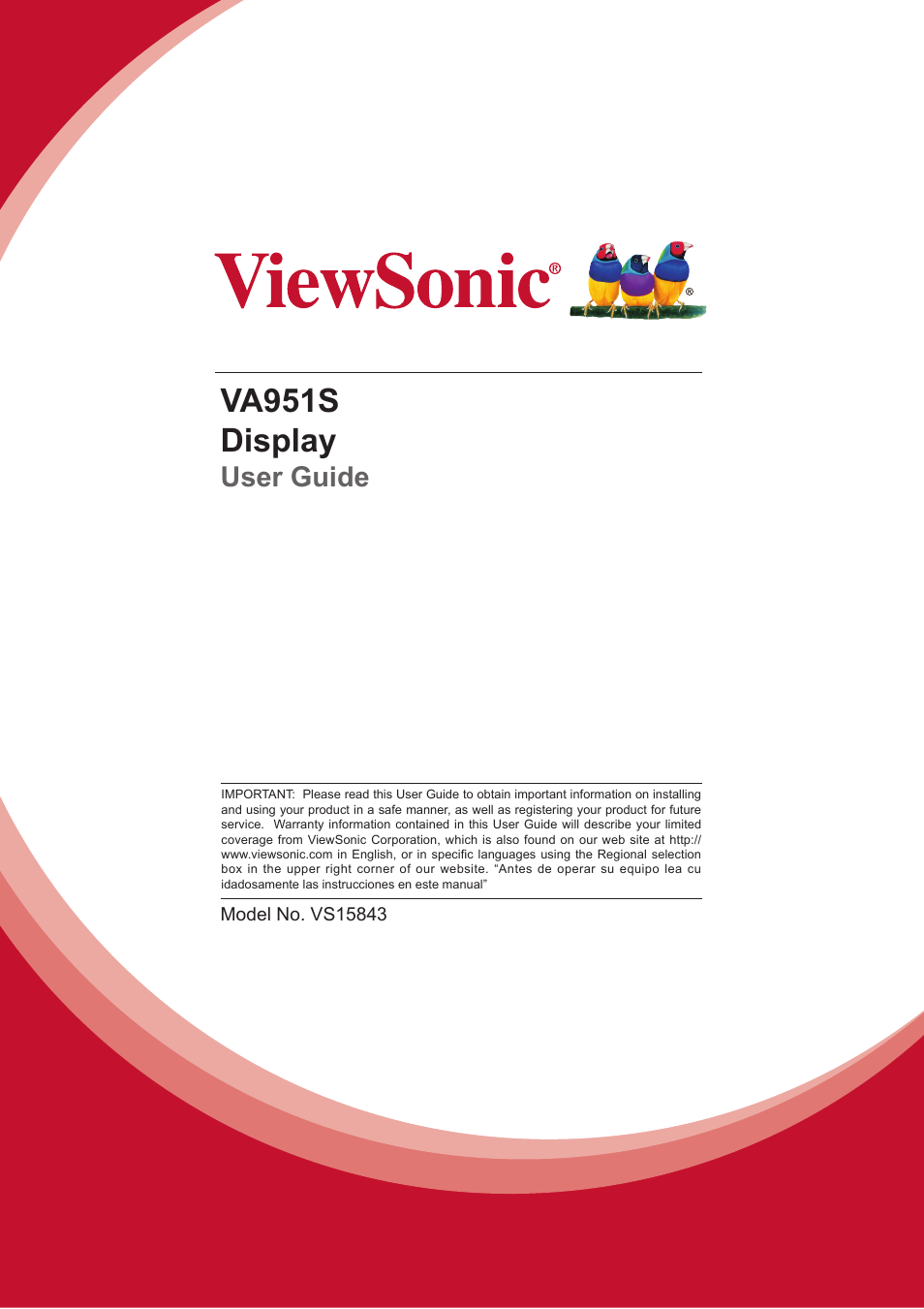 VIEWSONIC VA951S 19" 5:4 IPS Monitor User Manual | 26 pages