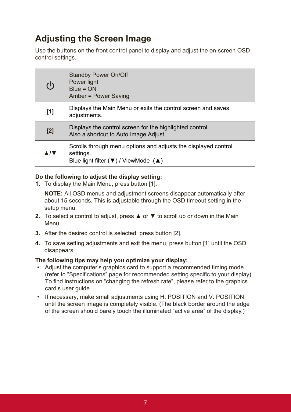 Adjusting the screen image | VIEWSONIC VA951S 19" 5:4 IPS Monitor User Manual | Page 15 / 26