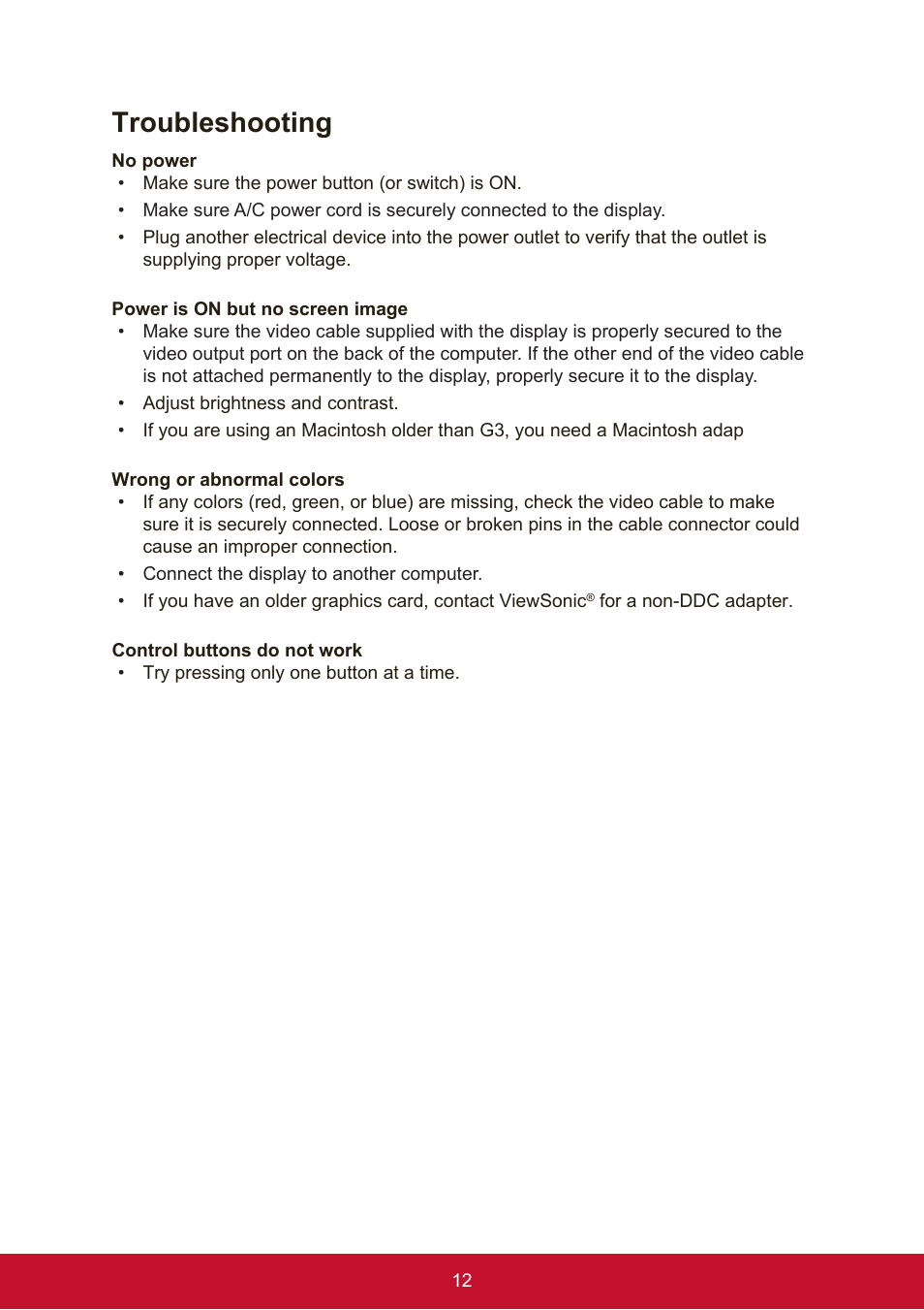 Troubleshooting | VIEWSONIC VA951S 19" 5:4 IPS Monitor User Manual | Page 20 / 26