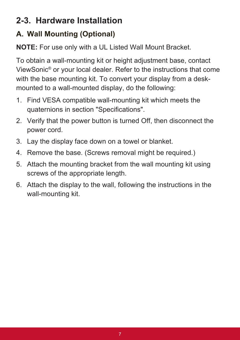 3. hardware installation | VIEWSONIC VX3211-2K-mhd 32" 16:9 IPS Monitor User Manual | Page 11 / 59