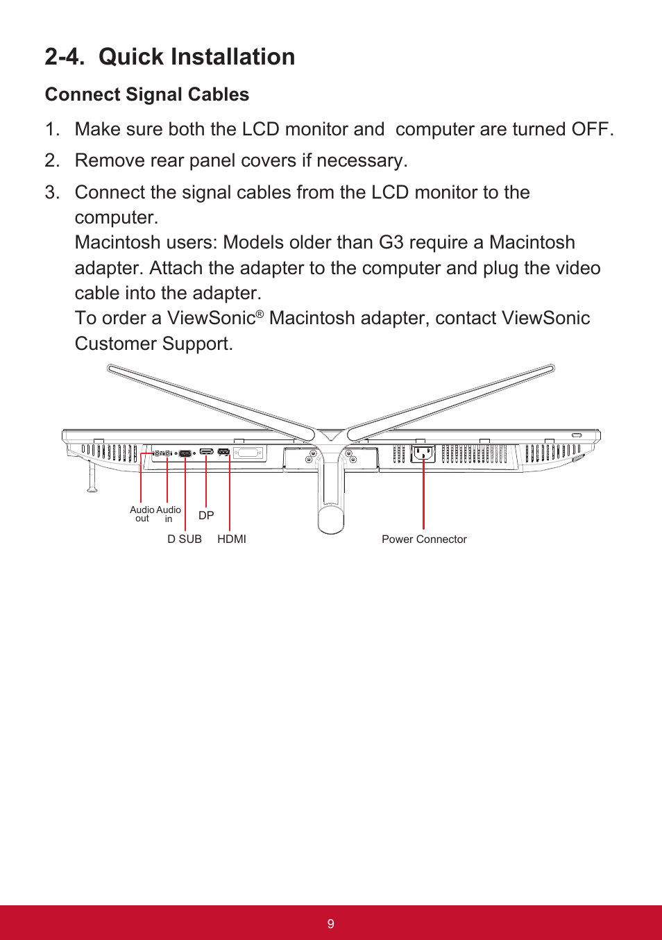 4. quick installation | VIEWSONIC VX3211-2K-mhd 32" 16:9 IPS Monitor User Manual | Page 13 / 59