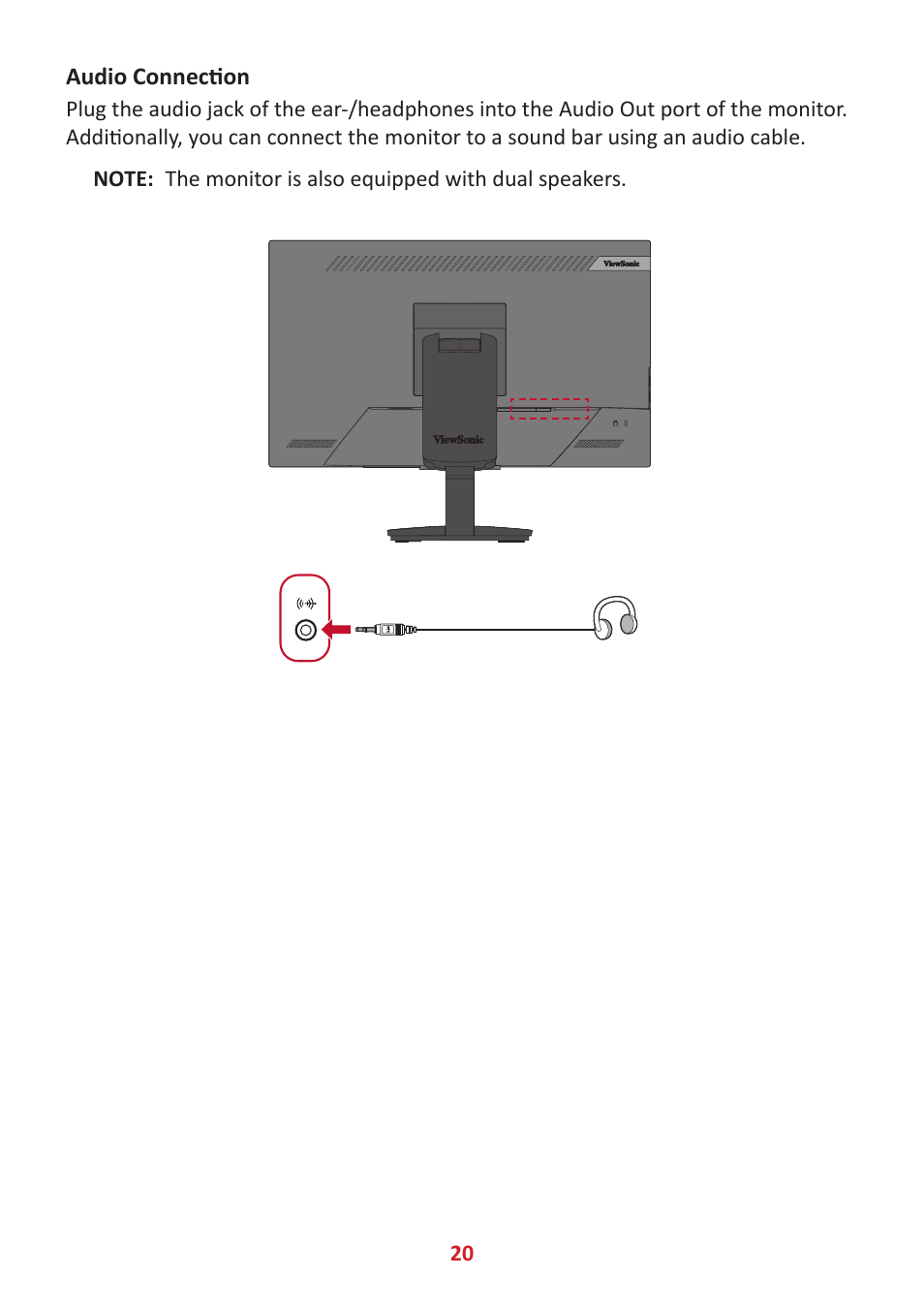 Audio connection | VIEWSONIC TD2455 23.8" 16:9 Multi-Touch IPS Monitor User Manual | Page 20 / 63