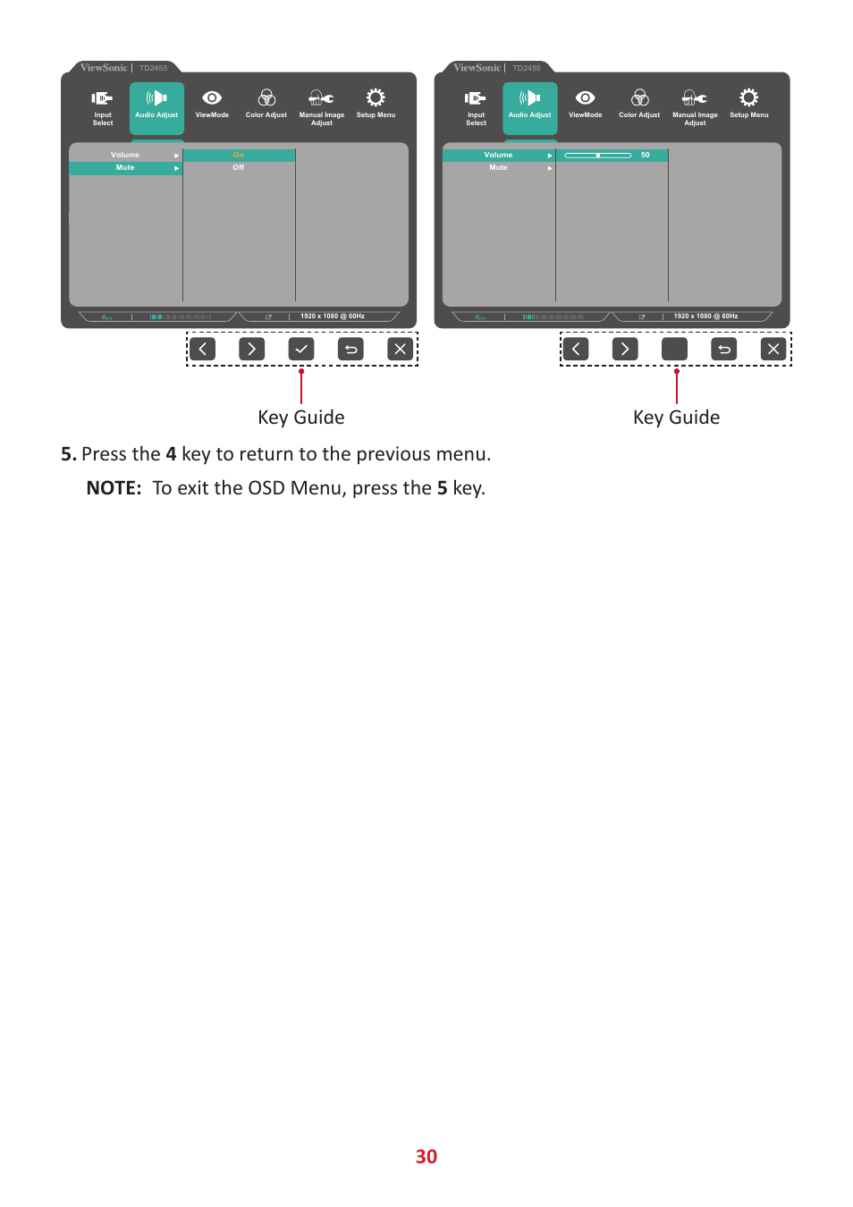 Key guide | VIEWSONIC TD2455 23.8" 16:9 Multi-Touch IPS Monitor User Manual | Page 30 / 63