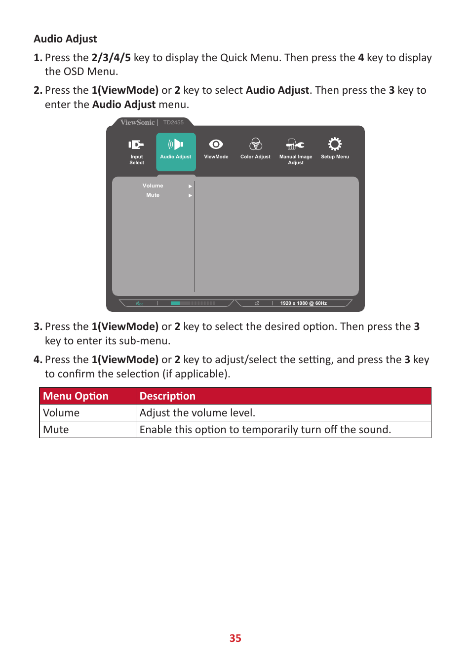 VIEWSONIC TD2455 23.8" 16:9 Multi-Touch IPS Monitor User Manual | Page 35 / 63