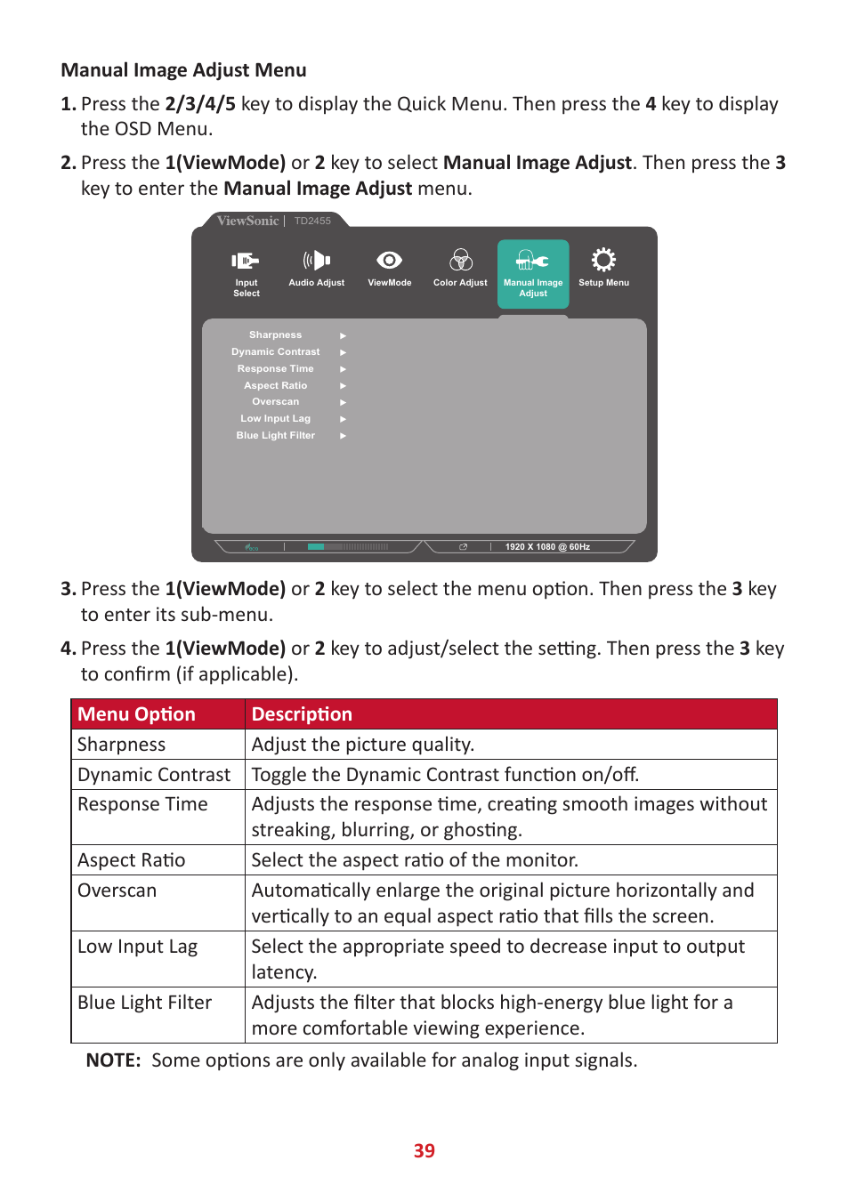 VIEWSONIC TD2455 23.8" 16:9 Multi-Touch IPS Monitor User Manual | Page 39 / 63