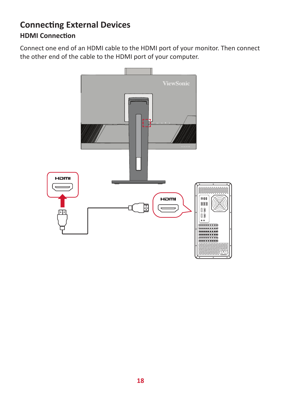 Connecting external devices | VIEWSONIC VG2456V 23.8" Conferencing Monitor User Manual | Page 18 / 73