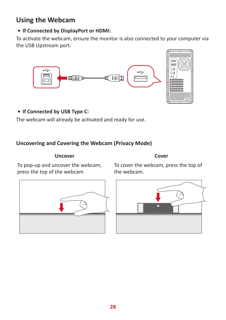 Using the webcam | VIEWSONIC VG2456V 23.8" Conferencing Monitor User Manual | Page 28 / 73